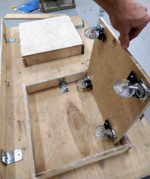 Underside of a student-built wooden vibrating platform