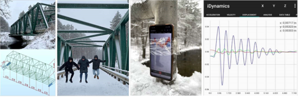 Steel bridge, computer model and smartphone measurements of bridge vibrations